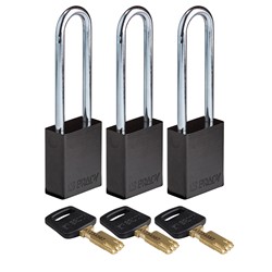 Aluminum Padlock Black 3" KA 3pk