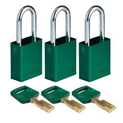 Aluminum Padlock Green 1-1/2" KA 3pk