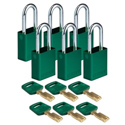 Aluminum Padlock Green 1-1/2" KA 6pk