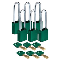 Aluminum Padlock Green 3" KD 6pk