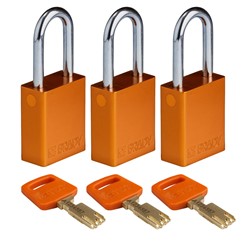 Aluminum Padlock Orange 1-1/2" KA 3pk