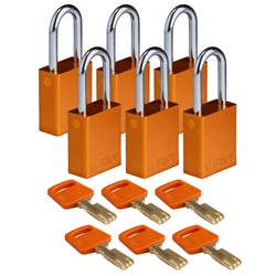 Aluminum Padlock Orange 1-1/2" KD 6pk