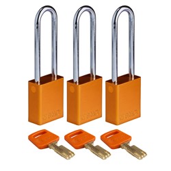 Aluminum Padlock Orange 76m KA 3pk