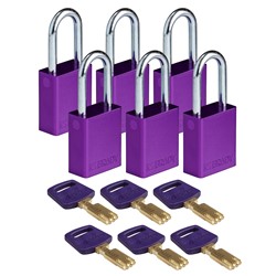 Aluminum Padlock Purlpe 1-1/2" KA 6pk