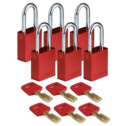 Aluminum Padlock Red 1-1/2" KA 6pk