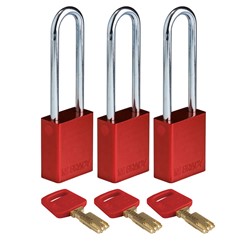 Aluminum Padlock Red 3" KA 3pk