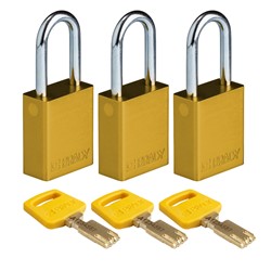 Aluminum Padlock Yellow 1-1/2" KA 3pk