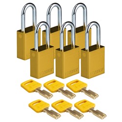 Aluminum Padlock Yellow 1-1/2" KA 6pk