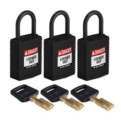 Compact Nylon Padlock Black 1" KA 3pk