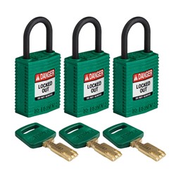 Compact Nylon Padlock Green 1" KA 3pk