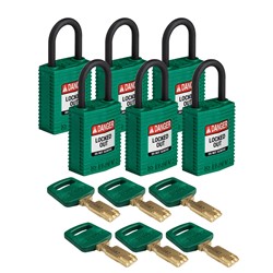 Compact Nylon Padlock Green 1" KD 6pk