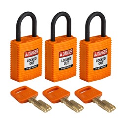 Compact Nylon Padlock Orange 1" KA 3pk