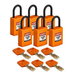 Compact Nylon Padlock Orange 1" KD 6pk