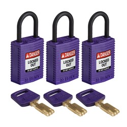 Compact Nylon Padlock Purple 1" KA 3pk