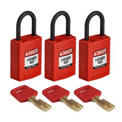 Compact Nylon Padlock Red 1" KA 3pk