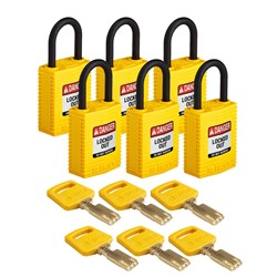 Compact Nylon Padlock Yellow 1" KD 6pk