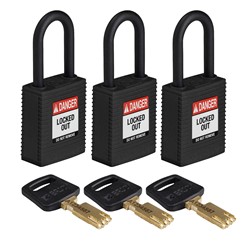 Nylon Padlock Black 1-1/2" KA 3 pk