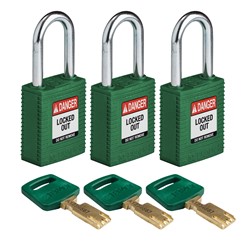 Nylon Padlock Green 1-1/2" KA 3 pk