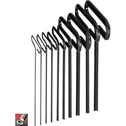 10 pc Hex T- Key Set 3/32-3/8 9" Arm